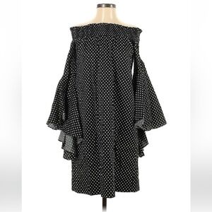 New York & Company Black Polka Dot Off-Shoulder Dress XL